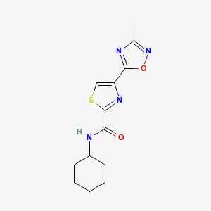 molecular formula C13H16N4O2S B14877332 N-cyclohexyl-4-(3-methyl-1,2,4-oxadiazol-5-yl)thiazole-2-carboxamide 