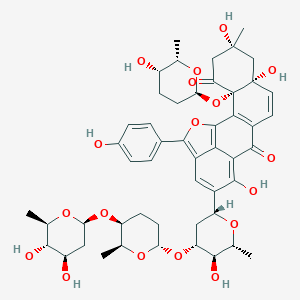 (3S,6R,8R)-15-[(2R,4R,5R,6R)-4-[(2S,5S,6S)-5-[(2S,4R,5S,6R)-4,5-Dihydroxy-6-methyloxan-2-yl]oxy-6-methyloxan-2-yl]oxy-5-hydroxy-6-methyloxan-2-yl]-6,8,14-trihydroxy-3-[(2S,5S,6S)-5-hydroxy-6-methyloxan-2-yl]oxy-18-(4-hydroxyphenyl)-6-methyl-19-oxapentacyclo[11.6.1.02,11.03,8.017,20]icosa-1(20),2(11),9,13,15,17-hexaene-4,12-dione