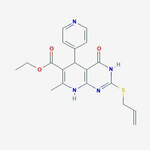 molecular formula C19H20N4O3S B14878826 Ethyl 2-(allylthio)-7-methyl-4-oxo-5-(pyridin-4-yl)-3,4,5,8-tetrahydropyrido[2,3-d]pyrimidine-6-carboxylate 