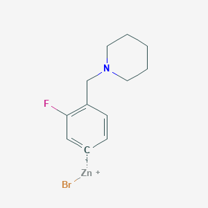 molecular formula C12H15BrFNZn B14879965 3-Fluoro-4-[(1-piperidino)methyl]phenylZinc bromide 