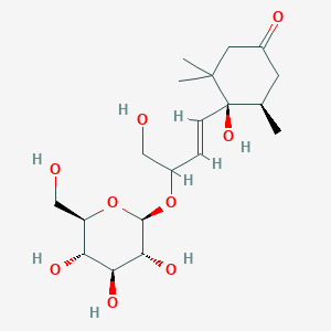 molecular formula C19H32O9 B148801 (4S,5R)-4-Hydroxy-4-[(E)-4-hydroxy-3-[(2R,3R,4S,5S,6R)-3,4,5-trihydroxy-6-(hydroxymethyl)oxan-2-yl]oxybut-1-enyl]-3,3,5-trimethylcyclohexan-1-one CAS No. 823182-23-6