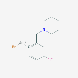 molecular formula C12H15BrFNZn B14880246 4-Fluoro-2-[(1-piperidino)methyl]phenylZinc bromide 