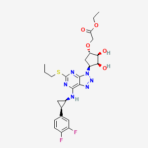 molecular formula C25H30F2N6O5S B14881589 Ethyl 2-(((1S,2S,3S,4S)-4-(7-(((1R,2R)-2-(3,4-difluorophenyl)cyclopropyl)amino)-5-(propylthio)-3H-[1,2,3]triazolo[4,5-d]pyrimidin-3-yl)-2,3-dihydroxycyclopentyl)oxy)acetate 