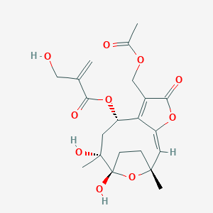 molecular formula C21H26O10 B148891 [(1R,2E,8S,10R,11S)-6-(Acetyloxymethyl)-10,11-dihydroxy-1,10-dimethyl-5-oxo-4,14-dioxatricyclo[9.2.1.03,7]tetradeca-2,6-dien-8-yl] 2-(hydroxymethyl)prop-2-enoate CAS No. 103994-39-4