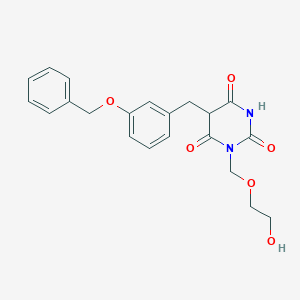 molecular formula C21H22N2O6 B148893 1-(2-Hydroxyethoxymethyl)-5-[(3-phenylmethoxyphenyl)methyl]-1,3-diazinane-2,4,6-trione CAS No. 138660-09-0