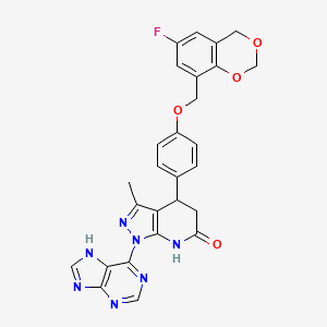 molecular formula C27H22FN7O4 B14889990 4-{4-[(6-fluoro-4H-1,3-benzodioxin-8-yl)methoxy]phenyl}-3-methyl-1-(9H-purin-6-yl)-4,5-dihydro-1H-pyrazolo[3,4-b]pyridin-6-ol 