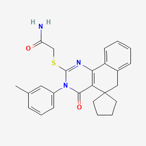 molecular formula C25H25N3O2S B14890324 2-((4-oxo-3-(m-tolyl)-4,6-dihydro-3H-spiro[benzo[h]quinazoline-5,1'-cyclopentan]-2-yl)thio)acetamide 
