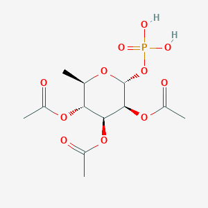 molecular formula C12H19O11P B14894715 (2R,3R,4S,5S,6R)-2-Methyl-6-(phosphonooxy)tetrahydro-2H-pyran-3,4,5-triyl triacetate 