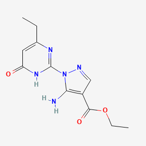 molecular formula C12H15N5O3 B1489692 ethyl 5-amino-1-(4-ethyl-6-oxo-1H-pyrimidin-2-yl)pyrazole-4-carboxylate CAS No. 1176524-32-5