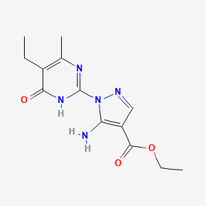 molecular formula C13H17N5O3 B1489726 ethyl 5-amino-1-(5-ethyl-4-methyl-6-oxo-1H-pyrimidin-2-yl)pyrazole-4-carboxylate CAS No. 1175795-58-0