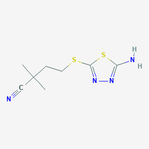 molecular formula C8H12N4S2 B14905565 4-((5-Amino-1,3,4-thiadiazol-2-yl)thio)-2,2-dimethylbutanenitrile 