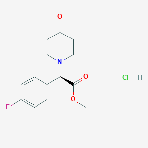 molecular formula C15H19ClFNO3 B1490793 (R)-Ethyl 2-(4-fluorophenyl)-2-(4-oxopiperidin-1-yl)acetate hydrochloride CAS No. 1391526-42-3