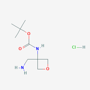 molecular formula C9H19ClN2O3 B14913393 tert-Butyl N-[3-(aminomethyl)oxetan-3-yl]carbamate hydrochloride 