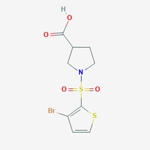 molecular formula C9H10BrNO4S2 B14916832 1-((3-Bromothiophen-2-yl)sulfonyl)pyrrolidine-3-carboxylic acid 