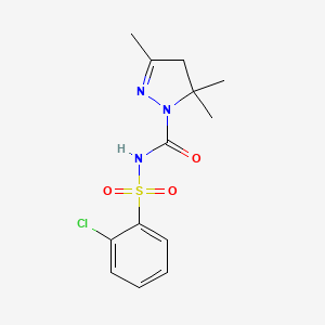 molecular formula C13H16ClN3O3S B14916859 N-[(2-chlorophenyl)sulfonyl]-3,5,5-trimethyl-4,5-dihydro-1H-pyrazole-1-carboxamide 