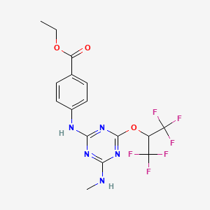 molecular formula C16H15F6N5O3 B14917451 Ethyl 4-({4-[(1,1,1,3,3,3-hexafluoropropan-2-yl)oxy]-6-(methylamino)-1,3,5-triazin-2-yl}amino)benzoate 