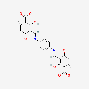 molecular formula C28H32N2O8 B14918538 Methyl 2-hydroxy-3-[[4-[(2-hydroxy-3-methoxycarbonyl-4,4-dimethyl-6-oxocyclohexen-1-yl)methylideneamino]phenyl]iminomethyl]-6,6-dimethyl-4-oxocyclohex-2-ene-1-carboxylate 