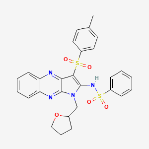 molecular formula C28H26N4O5S2 B14918653 N-{3-[(4-methylphenyl)sulfonyl]-1-(tetrahydrofuran-2-ylmethyl)-1H-pyrrolo[2,3-b]quinoxalin-2-yl}benzenesulfonamide 