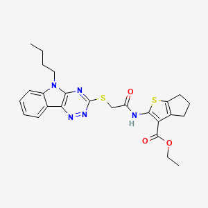 molecular formula C25H27N5O3S2 B14918820 ethyl 2-({[(5-butyl-5H-[1,2,4]triazino[5,6-b]indol-3-yl)sulfanyl]acetyl}amino)-5,6-dihydro-4H-cyclopenta[b]thiophene-3-carboxylate 