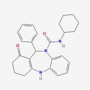 molecular formula C26H29N3O2 B14918850 N-cyclohexyl-1-oxo-11-phenyl-1,2,3,4,5,11-hexahydro-10H-dibenzo[b,e][1,4]diazepine-10-carboxamide 