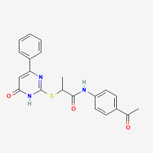 molecular formula C21H19N3O3S B14918934 N-(4-acetylphenyl)-2-[(6-oxo-4-phenyl-1,6-dihydropyrimidin-2-yl)sulfanyl]propanamide 