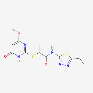 molecular formula C12H15N5O3S2 B14919061 N-(5-ethyl-1,3,4-thiadiazol-2-yl)-2-[(4-methoxy-6-oxo-1,6-dihydropyrimidin-2-yl)sulfanyl]propanamide 