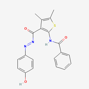 molecular formula C20H17N3O3S B14919186 N-(4,5-dimethyl-3-{[2-(4-oxocyclohexa-2,5-dien-1-ylidene)hydrazinyl]carbonyl}thiophen-2-yl)benzamide 