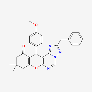 molecular formula C28H26N4O3 B14919424 2-benzyl-12-(4-methoxyphenyl)-9,9-dimethyl-8,9,10,12-tetrahydro-11H-chromeno[3,2-e][1,2,4]triazolo[1,5-c]pyrimidin-11-one CAS No. 5269-52-3