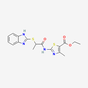 molecular formula C17H18N4O3S2 B14920044 ethyl 2-{[2-(1H-benzimidazol-2-ylsulfanyl)propanoyl]amino}-4-methyl-1,3-thiazole-5-carboxylate 