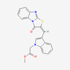 molecular formula C21H15N3O3S B14920619 methyl {3-[(E)-(3-oxo[1,3]thiazolo[3,2-a]benzimidazol-2(3H)-ylidene)methyl]-1H-indol-1-yl}acetate 