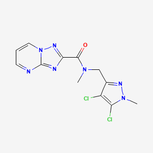 molecular formula C12H11Cl2N7O B14921321 N-[(4,5-dichloro-1-methyl-1H-pyrazol-3-yl)methyl]-N-methyl[1,2,4]triazolo[1,5-a]pyrimidine-2-carboxamide 