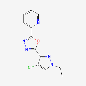 molecular formula C12H10ClN5O B14921555 2-[5-(4-chloro-1-ethyl-1H-pyrazol-3-yl)-1,3,4-oxadiazol-2-yl]pyridine 