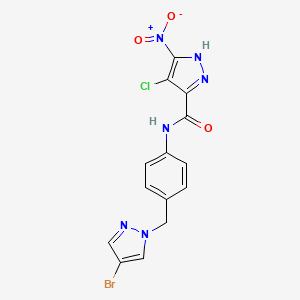 molecular formula C14H10BrClN6O3 B14921585 N-{4-[(4-bromo-1H-pyrazol-1-yl)methyl]phenyl}-4-chloro-5-nitro-1H-pyrazole-3-carboxamide 