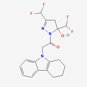 molecular formula C19H19F4N3O2 B14921599 1-[3,5-bis(difluoromethyl)-5-hydroxy-4,5-dihydro-1H-pyrazol-1-yl]-2-(1,2,3,4-tetrahydro-9H-carbazol-9-yl)ethanone 