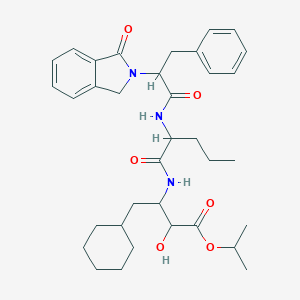 molecular formula C35H47N3O6 B149216 4-Cyclohexyl-2-hydroxy-3-((2-((2-(1-oxo-1,3-dihydroisoindol-2-yl)-3-phenylpropionyl)amino)pentanoyl)amino)butyric acid isopropyl ester CAS No. 139238-61-2
