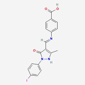 molecular formula C18H14IN3O3 B14921646 4-({(E)-[1-(4-iodophenyl)-3-methyl-5-oxo-1,5-dihydro-4H-pyrazol-4-ylidene]methyl}amino)benzoic acid 