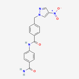 molecular formula C18H15N5O4 B14921668 N-(4-carbamoylphenyl)-4-[(4-nitro-1H-pyrazol-1-yl)methyl]benzamide 