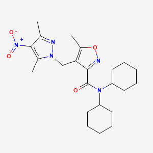 molecular formula C23H33N5O4 B14921703 N,N-dicyclohexyl-4-[(3,5-dimethyl-4-nitro-1H-pyrazol-1-yl)methyl]-5-methyl-1,2-oxazole-3-carboxamide 