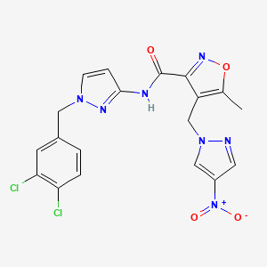 molecular formula C19H15Cl2N7O4 B14921704 N-[1-(3,4-dichlorobenzyl)-1H-pyrazol-3-yl]-5-methyl-4-[(4-nitro-1H-pyrazol-1-yl)methyl]-1,2-oxazole-3-carboxamide 
