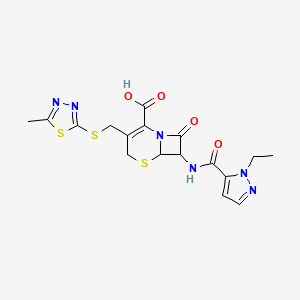 molecular formula C17H18N6O4S3 B14921707 7-{[(1-ethyl-1H-pyrazol-5-yl)carbonyl]amino}-3-{[(5-methyl-1,3,4-thiadiazol-2-yl)sulfanyl]methyl}-8-oxo-5-thia-1-azabicyclo[4.2.0]oct-2-ene-2-carboxylic acid 