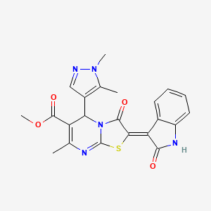 molecular formula C22H19N5O4S B14921843 methyl (2Z)-5-(1,5-dimethyl-1H-pyrazol-4-yl)-7-methyl-3-oxo-2-(2-oxo-1,2-dihydro-3H-indol-3-ylidene)-2,3-dihydro-5H-[1,3]thiazolo[3,2-a]pyrimidine-6-carboxylate 