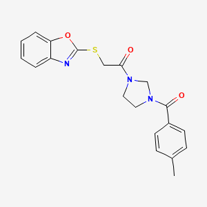 molecular formula C20H19N3O3S B14921976 2-(1,3-Benzoxazol-2-ylsulfanyl)-1-{3-[(4-methylphenyl)carbonyl]imidazolidin-1-yl}ethanone 