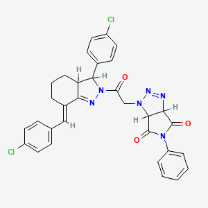 molecular formula C32H26Cl2N6O3 B14922270 1-{2-[(7E)-7-(4-chlorobenzylidene)-3-(4-chlorophenyl)-3,3a,4,5,6,7-hexahydro-2H-indazol-2-yl]-2-oxoethyl}-5-phenyl-3a,6a-dihydropyrrolo[3,4-d][1,2,3]triazole-4,6(1H,5H)-dione 