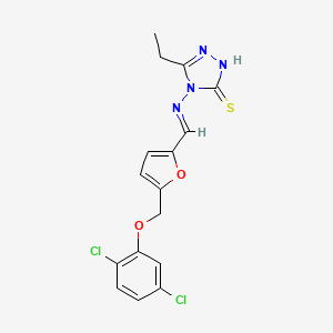 molecular formula C16H14Cl2N4O2S B14922414 4-{[(E)-{5-[(2,5-dichlorophenoxy)methyl]furan-2-yl}methylidene]amino}-5-ethyl-4H-1,2,4-triazole-3-thiol 