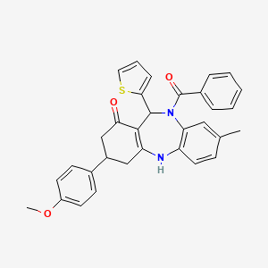 molecular formula C32H28N2O3S B14922424 [1-hydroxy-3-(4-methoxyphenyl)-8-methyl-11-(thiophen-2-yl)-2,3,4,11-tetrahydro-10H-dibenzo[b,e][1,4]diazepin-10-yl](phenyl)methanone 