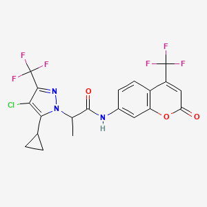molecular formula C20H14ClF6N3O3 B14922474 2-[4-chloro-5-cyclopropyl-3-(trifluoromethyl)-1H-pyrazol-1-yl]-N-[2-oxo-4-(trifluoromethyl)-2H-chromen-7-yl]propanamide 