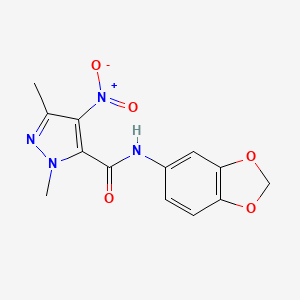 molecular formula C13H12N4O5 B14922561 N-(1,3-benzodioxol-5-yl)-1,3-dimethyl-4-nitro-1H-pyrazole-5-carboxamide 