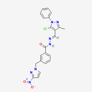 molecular formula C22H18ClN7O3 B14922707 N'-[(E)-(5-chloro-3-methyl-1-phenyl-1H-pyrazol-4-yl)methylidene]-3-[(3-nitro-1H-pyrazol-1-yl)methyl]benzohydrazide 