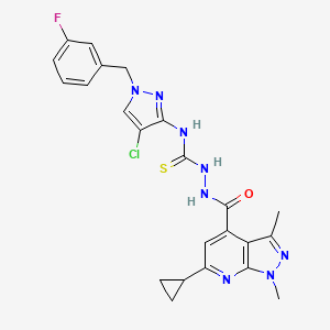 molecular formula C23H22ClFN8OS B14922852 N-[4-chloro-1-(3-fluorobenzyl)-1H-pyrazol-3-yl]-2-[(6-cyclopropyl-1,3-dimethyl-1H-pyrazolo[3,4-b]pyridin-4-yl)carbonyl]hydrazinecarbothioamide 