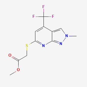 molecular formula C11H10F3N3O2S B14923048 Methyl 2-((2-methyl-4-(trifluoromethyl)-2H-pyrazolo[3,4-b]pyridin-6-yl)thio)acetate 